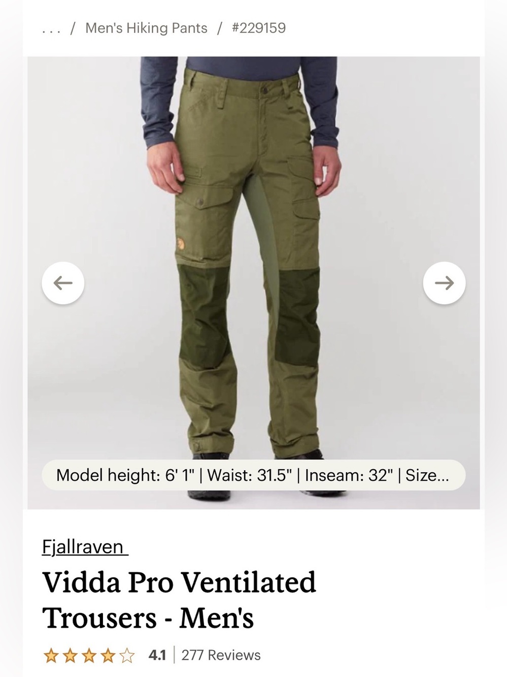 Fjallraven Vidda Pro Ventilated Men’s hiking pants. Size 27-28, EUR 42. NWT